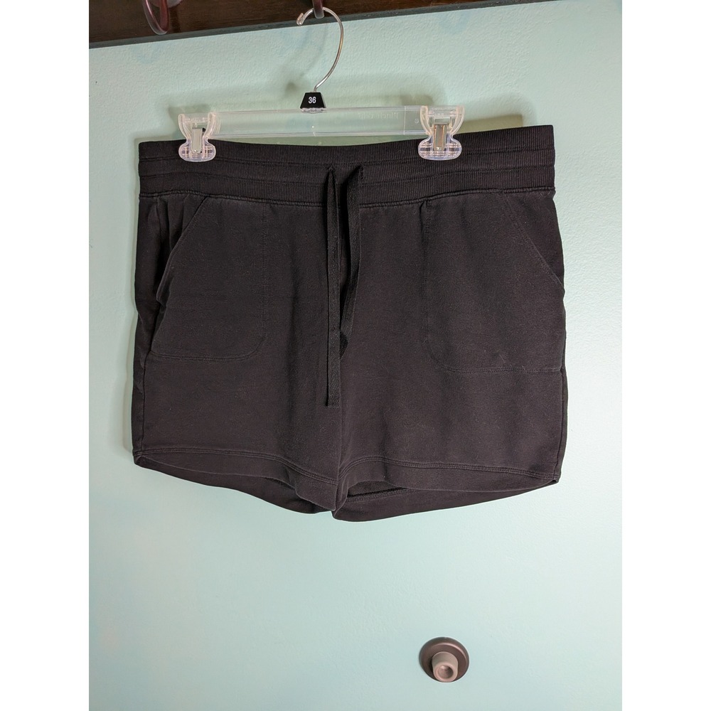 St Johns Bay Women Black Knit Bermuda Shorts Petite Large PL Drawstring Pockets